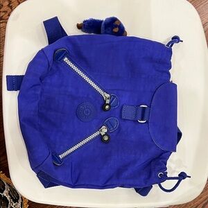 Kipling Royal Blue Kids Backpack with Blue Monkey Keychain